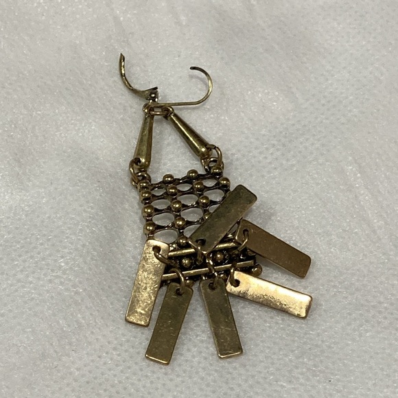 NWOT - Trendy Boho Brassy Ball & Rectangular Fringe Dangle Pierced Earrings - Picture 12 of 12